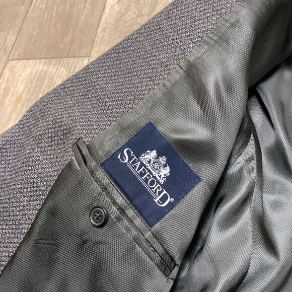 Mens Stafford 100% Pure New Wool Gray 3 Button Blazer Sports Coat Jacket - Picture 4 of 9